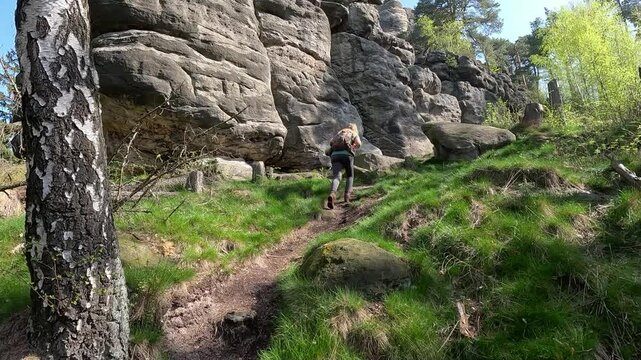Hiking in the Gratzer H&ouml;hlen, a sandstone massif in Oybin, Zittau Mountains - Germany