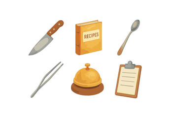 Kitchen utensils and recipe book icons vector illustration