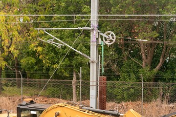 Close-Up of Temporarily Folded Train Overhead Line System
