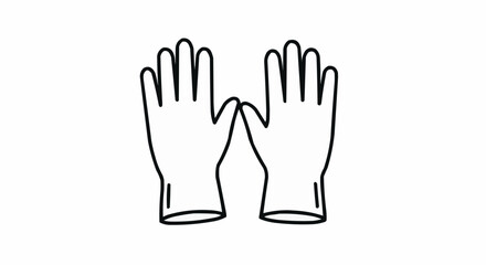 Illustration of two white gloves with black outline isolated on a white background displayed side by side