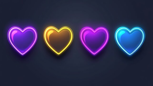 Neon heart icons in various colors