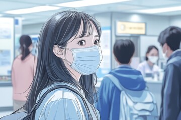 People getting vaccinated to prevent the pandemic, woman in a medical face mask receiving a dose of immunization for the coronavirus at a hospital, Generative AI