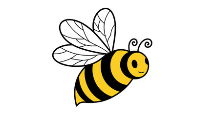 Cheerful Cartoon Bee in Flight: Yellow and Black Striped Body, Detailed Wings