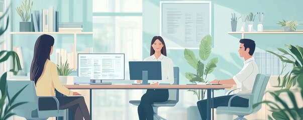 Financial advisory services, Asian advisor showing an investment plan to clients in the consultancy office, providing expert guidance, Generative AI