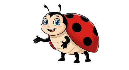 Cheerful Cartoon Ladybug with Red Wings and Black Spots, Smiling