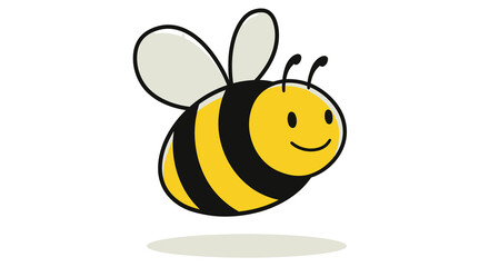 Cheerful Cartoon Bee with Yellow and Black Stripes, Smiling Face, and Grey Wings in Flight