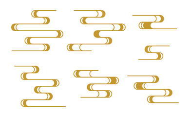 金の霞模様の和風ベクター素材セット