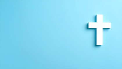 Obraz premium Simple white christian cross symbol centered on a bright blue background