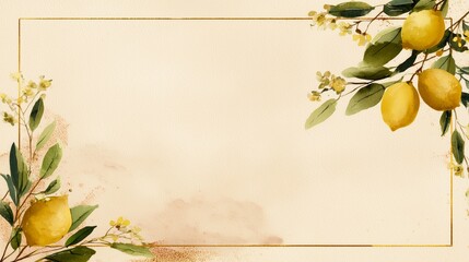 boho invitation template with lemons and neutral beige elegant design