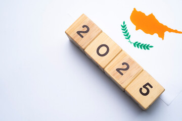 2025, Cyprus, Cyprus flag with date block, Concept, Important events for Cyprus in the new year,...