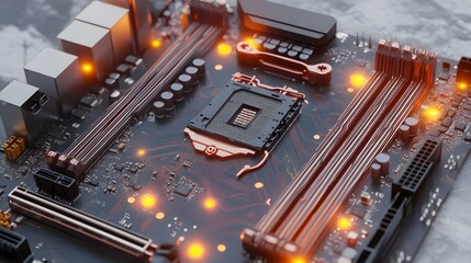 Close-up view of a computer motherboard.