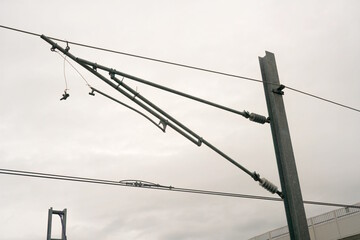 Close-Up of Temporarily Folded Train Overhead Line System