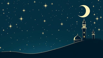 Silhouetted mosque at night, starry sky
