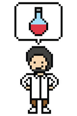 Pixel cute cartoon 8 bit character man doctor scientist game lab decoration science male scientist uniform professor specialist 8 bit man pixel art 8bit png vector.