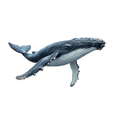 Majestic humpback whale with barnacles and knobs on its head and flippers isolated on transparent background