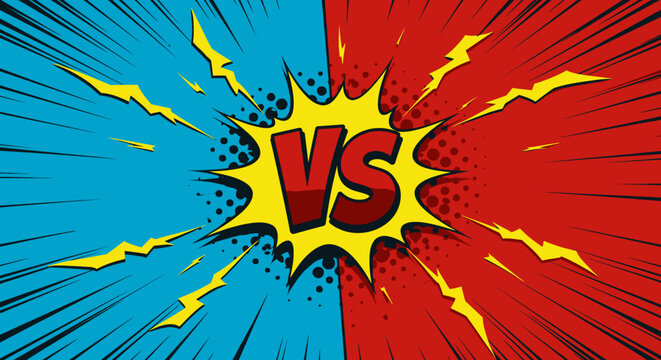 Comic Book Style "VS" Text with Yellow Burst and Background