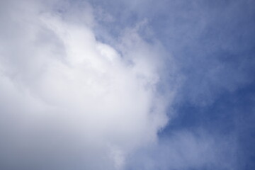 Bright blue sky with soft white clouds scattered across a clear day, evoking a sense of peace and natural freshness