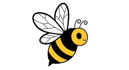 Cute Cartoon Honeybee in Flight with Wings and Striped Body