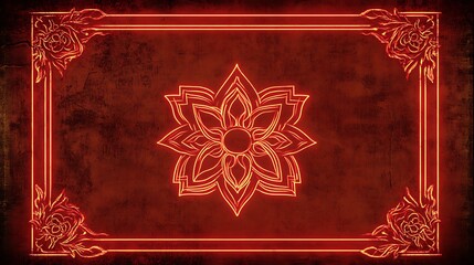 Obraz premium Ornate red frame with glowing floral design