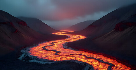 Fototapeta premium hot lava flowing in the mountains
