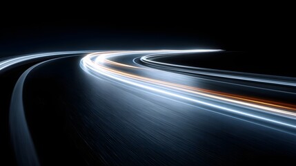 Light Trails on Winding Road at Night: Abstract Motion