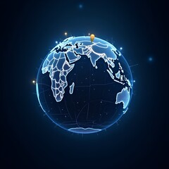 Global business concept with earth globe on blue and black backgrounds digital network design