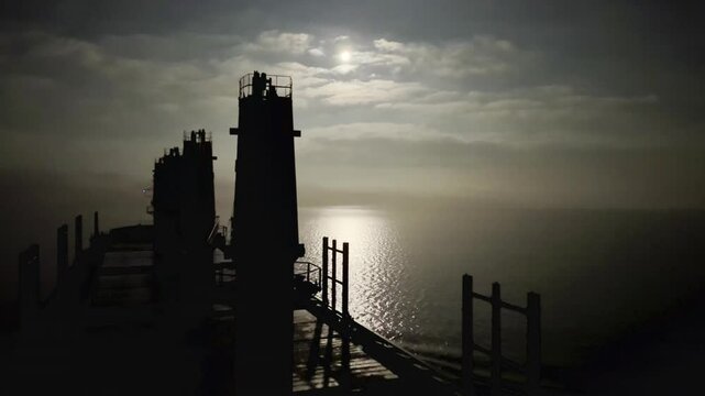 night at the ocean, moon light, vessel in a route