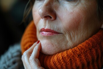 Close-up of a woman suffering from  pain caused by food poisoning, seeking comfort and relief from digestive distress, Generative AI