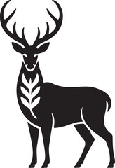 Elegant stag with leaf detail silhouette standing proudly silhouette