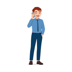Happy Young Asian Businessman Talking on Mobile Phone with Smiling Face