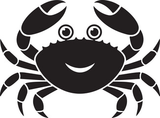 Cute smiling crab with big eyes and claws in a simple black silhouette