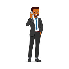 Obraz premium African businessman in suit talking on the phone while standing pose