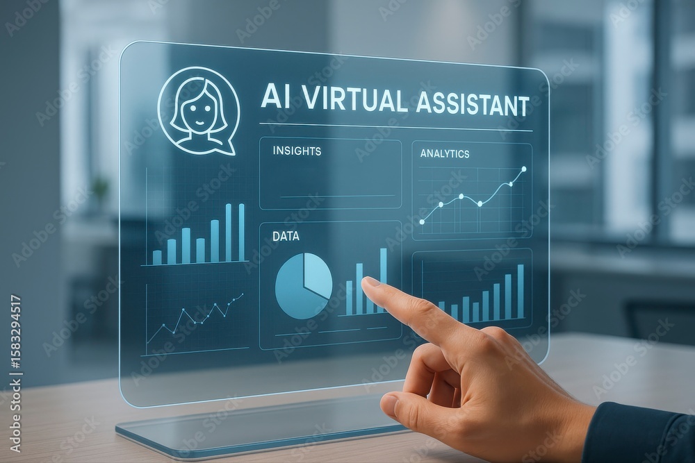 Poster digital transformation using an ai virtual assistant interface with business analytics and data insi