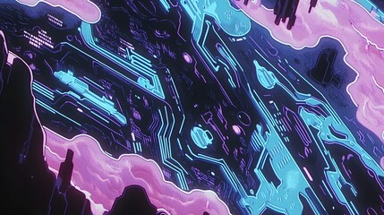 Abstract design with vibrant neon lines and shapes.