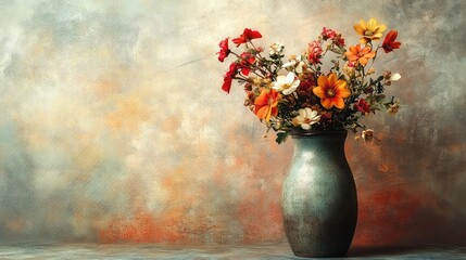 Vintage Vase Flowers ultra-detailed artwork in sharp focus featuring enhanced clarity dramatic lighting minimal background ideal for posters prints digital media