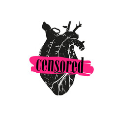 Human heart, hand drawn realistic illustrations. Modern statues, banner, concept freedom of speech © Елена Мотрич