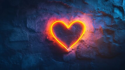 Neon heart on a dark brick wall (1)