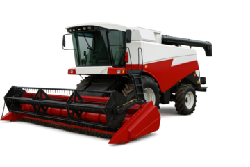 A modern combine harvester equipped for efficient crop harvesting in agricultural fields, showcasing advanced technology in farming.