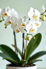 Fototapeta premium Potted lily of the valley on natural background with blank space for copy space. 