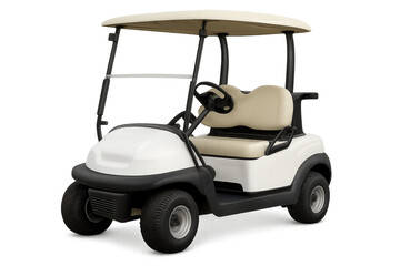 A modern golf cart parked with a sleek design, ideal for leisure rides on golf courses and relaxed outings.