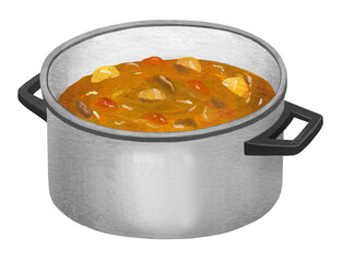 鍋に入ったカレーのイラスト