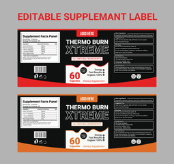 Fat Burner Supplement Label Template, Editable Capsule Packaging