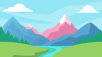 Naklejka premium Cartoon Mountain Valley Illustration