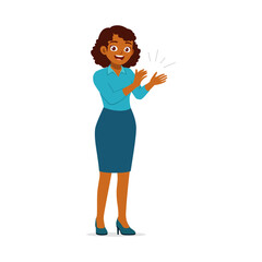 African American woman smiling and clapping her hands, expressing appreciation and congratulation