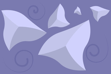 Iceberg and spiral wave. Top view. Color vector illustration. Cluster of ice blocks in the middle of the ocean between the waves. Isolated purple background. Cartoon. Idea for web design.