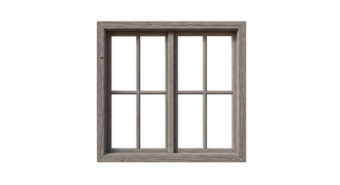 Rustic wooden window frame on black background