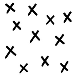 Obraz premium A scattered pattern of black hand drawn x marks with a rough brushstroke texture creating a simple yet striking graphic design element isolated on transparent background silhouette