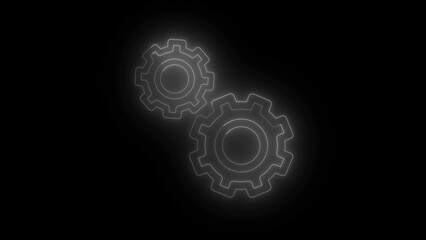 Two Glowing White Gear Icons on Black Background gears