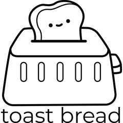 a cute toast coming out of a toaster in black and white coloring