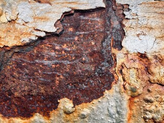 rusty metal texture. Close-up of a corroded rusty metal surface with peeling paint and oxidized texture. Perfect for industrial decay, grunge backgrounds, and aging material concepts.